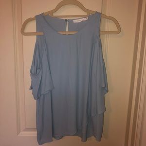 cold shoulder flowy blue top